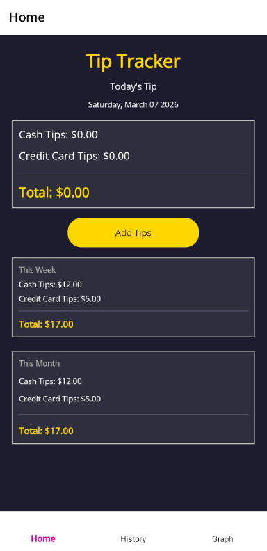 Tip Tracker Home Screen